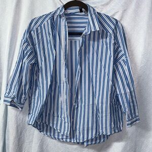 Blue and white striped long sleeve shirt, Divided.
